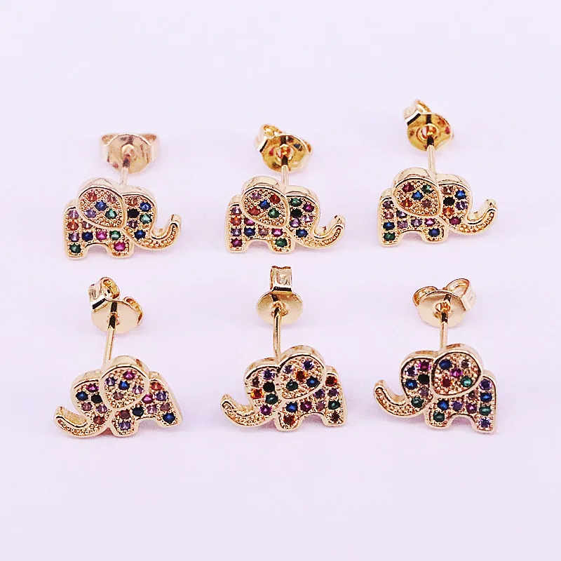 10 пар мини милые девушки ювелирные изделия Радуга cz Красочные Слон Золото Цвет Серьги гвоздики