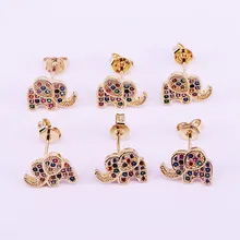 10 пар мини милые девушки ювелирные изделия Радуга cz Красочные Слон Золото Цвет Серьги гвоздики