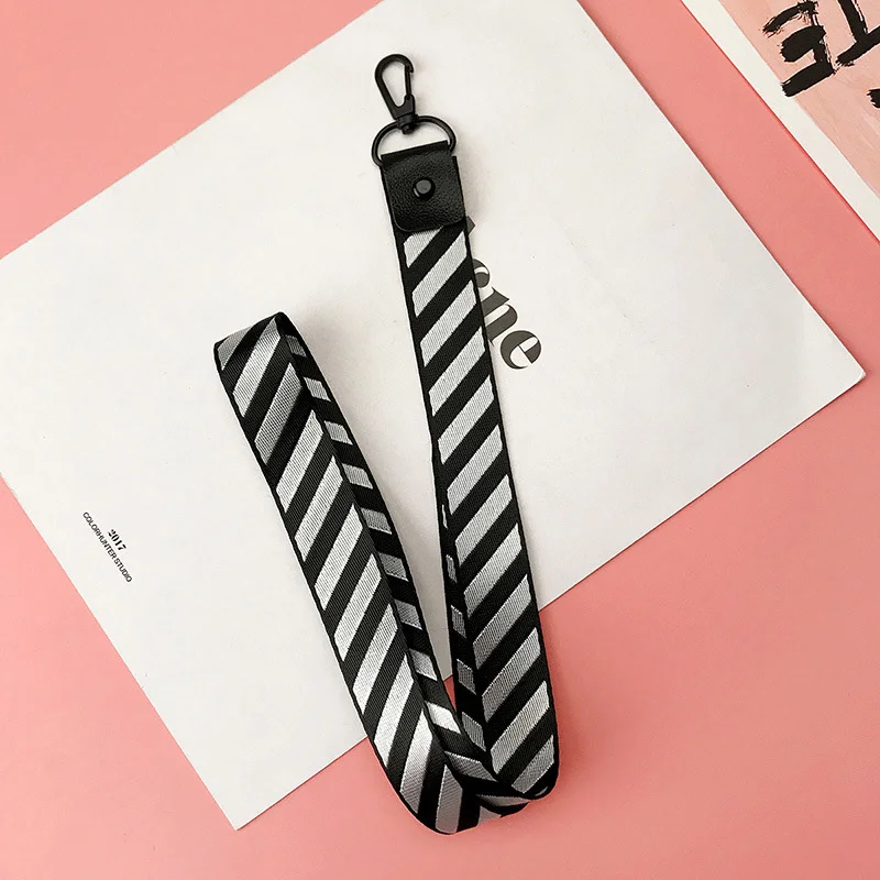 Модный американский японский уличный бренд, ремешок на запястье, ремешок на шею для ключей, ID карты, телефонные ремни для iPhone Redmi, Висячие веревки, узор в полоску - Цвет: silver long