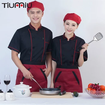 

Chef Jacket Food Service Unisex Short Sleeve Summer Restaurant Kitchen Cooking Workwear Cafe Hotel Waiter Uniforms Tops Aprons