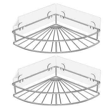 

Adhesive Corner Bathroom Shelf Storage Wall Mounted Shower Caddy Shelf Organizer for Kitchen Toilet Stainless Steel No Drillin