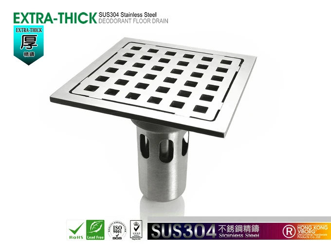 

VIBORG Deluxe Solid SUS-304 Stainless Steel Casting Extra-thick Super Heavy-duty Deodorizing Bathroom Floor Drain, GS15