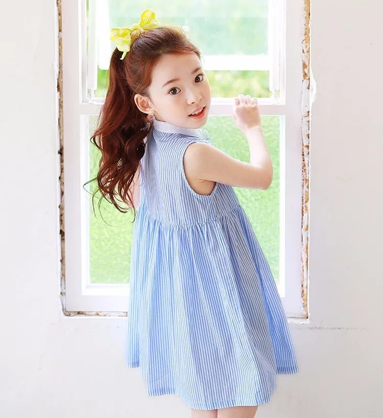 princess girls dresses summer spring 2017 cotton blue striped sleeveless shirts dress for little teenage girls tops kids clothes5 6 7 8 9 10 11 12 13 14 15 16 years old baby little big teenage girls princess dress for girls (13)