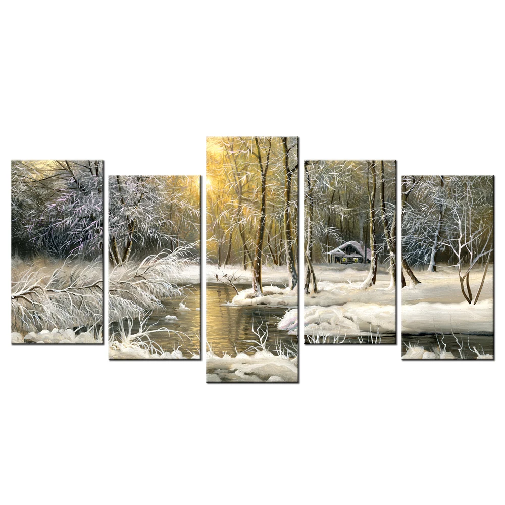 Contemporary HD Printed Oil Painting Winter Trees Snow Landscape
