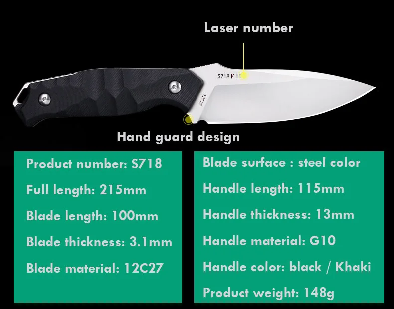 Sanrenmu S718 фиксированный нож с K оболочкой 12C27 лезвие G10 ручка открытый профессиональный инструмент джунгли выживания тактический охотничий нож