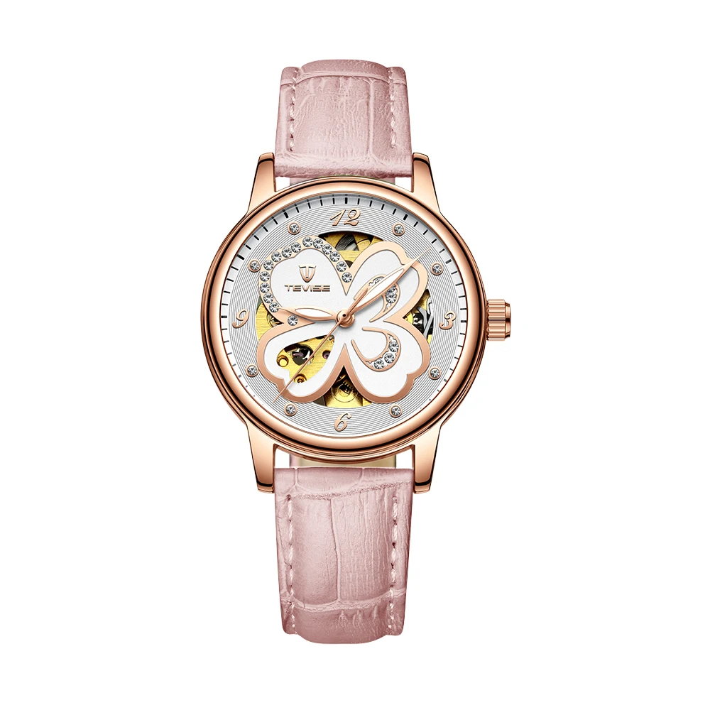 

TEVISE T835B Women Automatic Mechanical Watch Time Moon Phase Display Fashion Leather Strap Life Waterproof Female Wristwatch