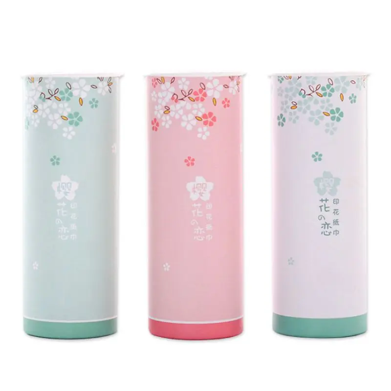 

40 Times 3 Ply Disposable Facial Tissues Nordic Style Colored Cheery Blossom Travel Portable Cylinder Box For Office Car Home