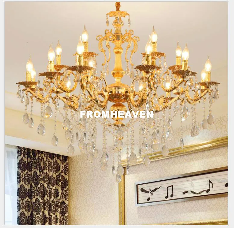 

Free Shipping Golden Lights Crystal Chandeliers Golden Alloy Lamp Dining Room Living Lobby lamp Lighting E14 LED AC Candle Bulbs