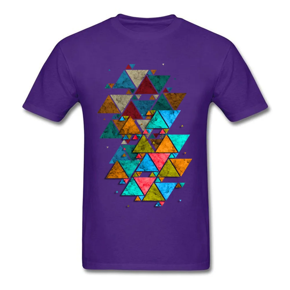 Male Retro Tops Shirt Round Collar Summer All Cotton Top T-shirts Custom Short Sleeve Vintage Geometric triangles Tops Shirt Vintage Geometric triangles purple