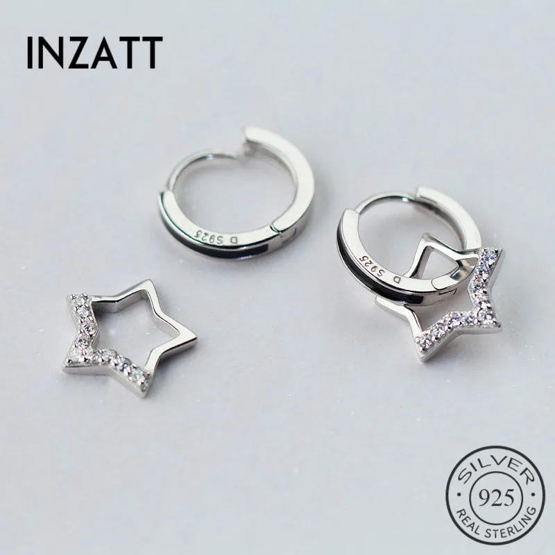 

INZATT Real 925 Sterling Silver Cute Zircon Star Hoop Earrings For Women Anniversary Party Romantic Fine Jewelry Accessories