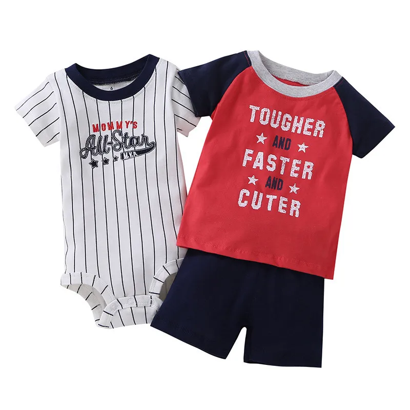 Baby Boy Clothes 3pcs/Set Print Cotton Clothing Fashion Rompers with Short Pants and T-shirt for Newborn Bebes |