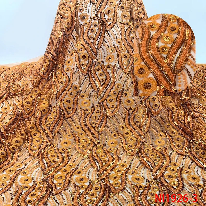 

2019 Sequin Lace Fabric Nigerian Net Laces Fabric Hot Sale French Tulle Lace Fabric with Sequins for Wedding KSNI1926-3