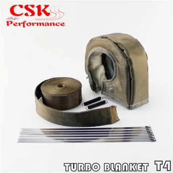 

T4 Titanium Turbo Heat Shield Blanket Cover+Manifold Exhaust Wrap 2" w/ zip ties