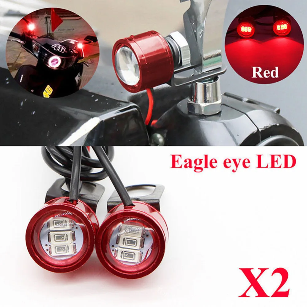 

2PCS DC 12V Motorcycle Rearview Mirror Eagle Eye 3 LED Flash Strobe Lights DRL Red New
