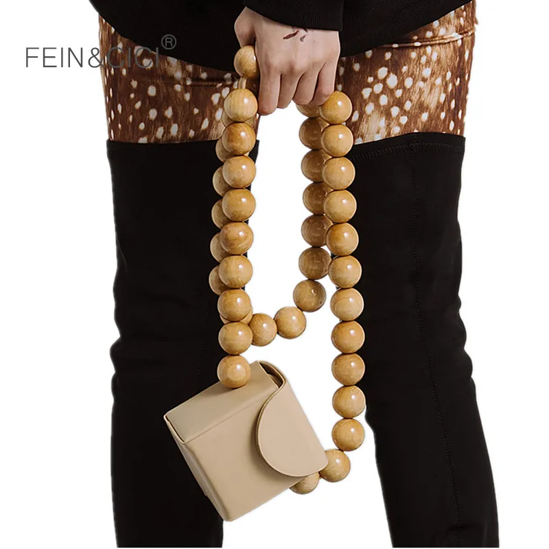 Beaded totes handbag women Bamboo wood pearls chains bag vintage stylish mini luxury brand shoulder bag 2018 new beige black
