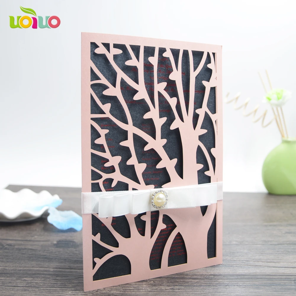 New Arrival Nice Cheap Handmade Wedding Invitations Laser Cut Tree