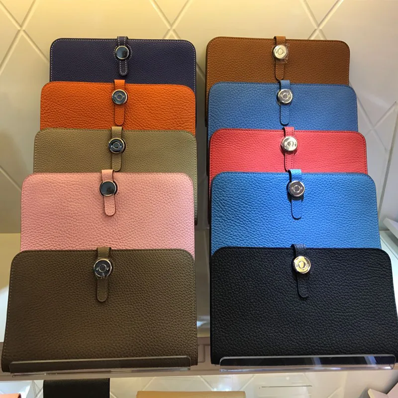 

womens wallets and purses Genuine Leather Fashion Hasp slim wallet Button luxury designer long money bag solid passport cover