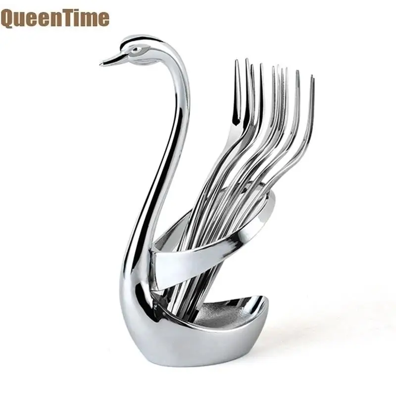 Детали из нержавеющей стали QueenTime с основанием в форме лебедя мини вилки для