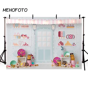 

Candy Bar Ice Cream Parlor Celebration Background Baby 1st Birthday Donut Party Banner Photography Backdrop for Photo Booth