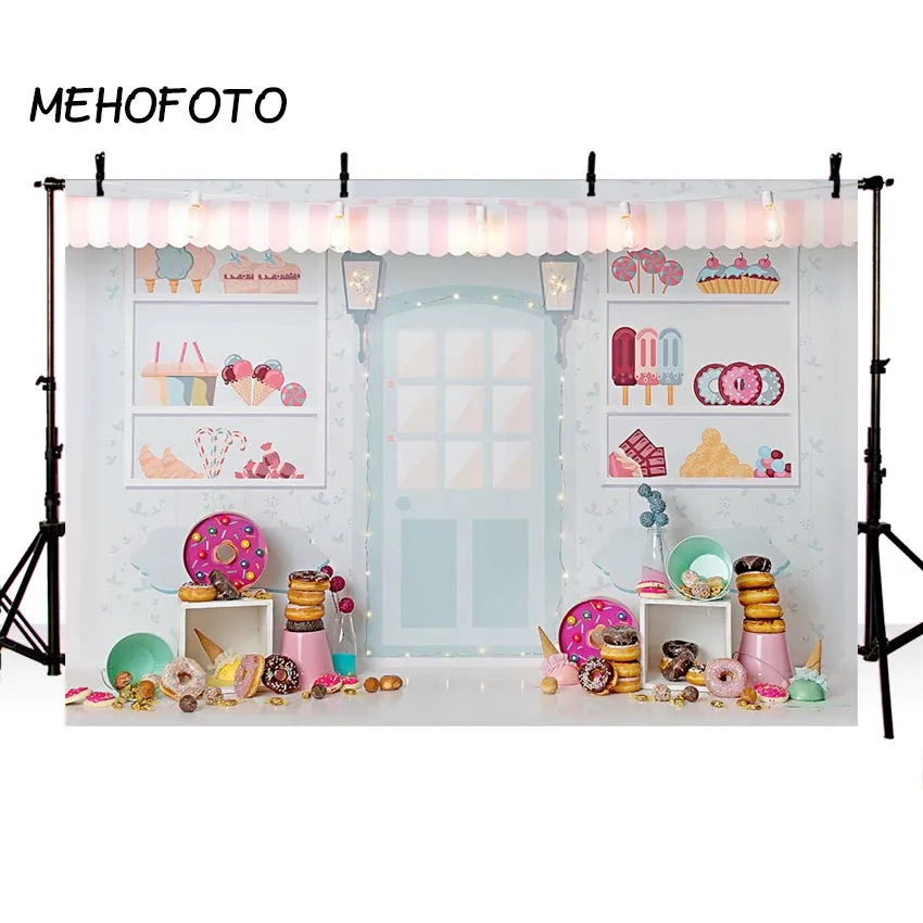 

MEHOFOTO Candy Bar Ice Cream Parlor Celebration Background Baby 1st Birthday Party Banner Photography Backdrop for Photo Booth