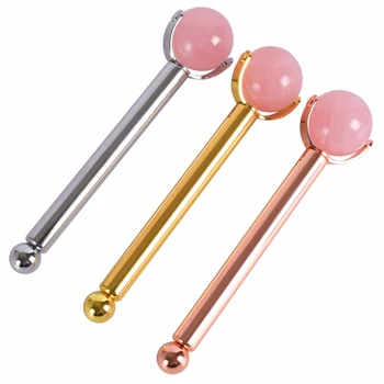 

Stainless Steel Natural Rose Quartz Faical Roller Eye Jade Roller Slimming Anti Wrinkle Cellulite Face Beauty Crystal Stone Tool