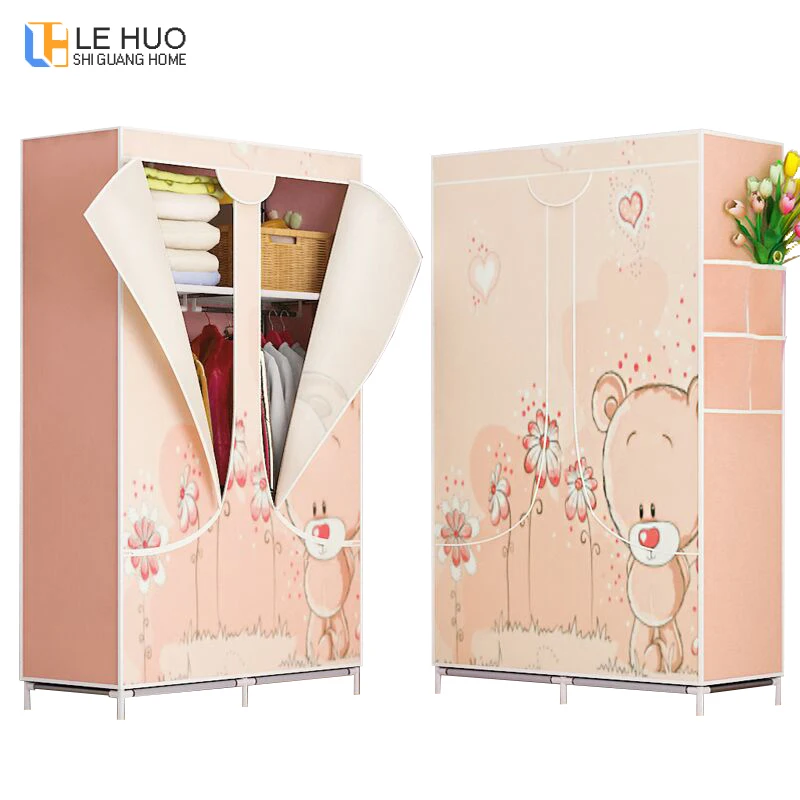 

Simple Wardrobe Non-woven Fabric Steel frame Standing Clothing Storage cabinet Organizer Shelf home bedroom furniture