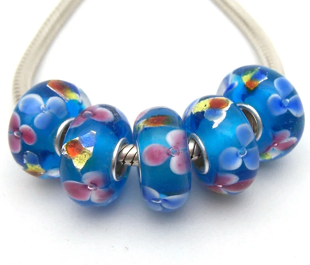 

SBJWG562 5PCS 100% S925 Sterling Silver Beads Murano Glass beads Fit European Charms Bracelet charms diy jewelry Lamp work