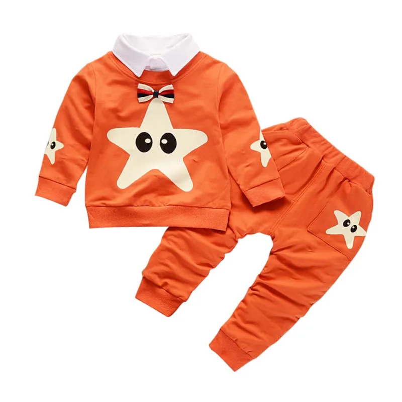 Осень; комплект одежды с длинными рукавами для маленьких мальчиков с героями мультфильмов для девочек звезда шаблон из двух частей модная