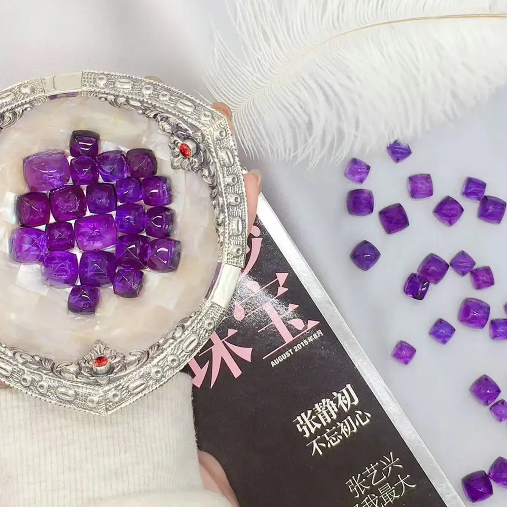 Natural Amethyst 12*12mm Gemstone Pyramid Violet dark purple Advanced Customization of Earring Ring Pendant Mosaic with Jewelry