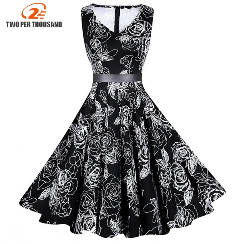 

Black Floral Print Women Summer Sleeveless Dress Audrey Hepburn 50s 60s Vintage Dress 2018 A-Line Party Dresses Sundress Female