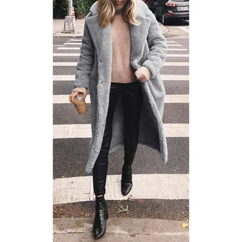 

Solid Pocket Open Front Casual Long Coat Women Autumn Winter Warm Long Outwear Office Ladies Elegant Outwear SJ1491U