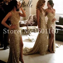 modabelle 5 Styles Mermaid Gold Bridesmaid Dresses High Slit Floor Length Wedding Guest Dress Sequins Robe Demoiselle D'honneur