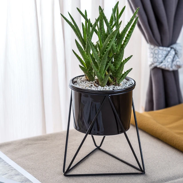 Ceramic Succulents Plants Planter Geometric Iron Rack Holder Metal Ceramic Succulents Plants Planter Geometric Iron Rack Holder Metal Stand Desktop Garden Cactus Flower Pot