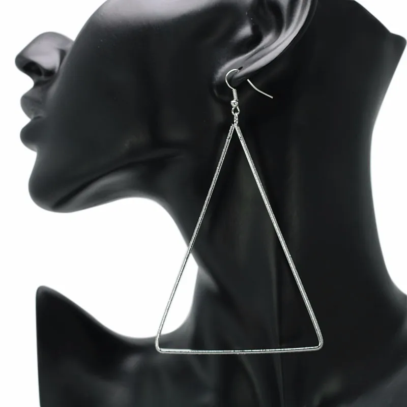 Fashion Big Dangle Earrings With Glitter Silver Gold Plated 11cm Super Size Triangle Waterdrop European Style Jewelry For Girls2