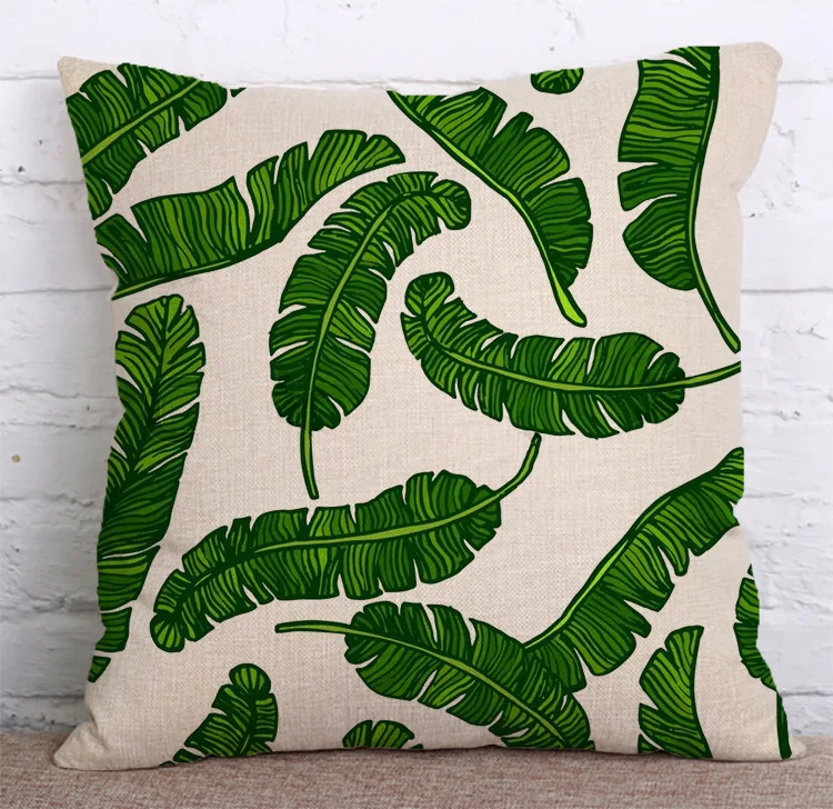 Декоративная Подушка-чехол с зеленым растительным листом, подушка с принтами листьев, чехол для дивана, домашний автомобильный декор, capa de almofadas 45x45 см