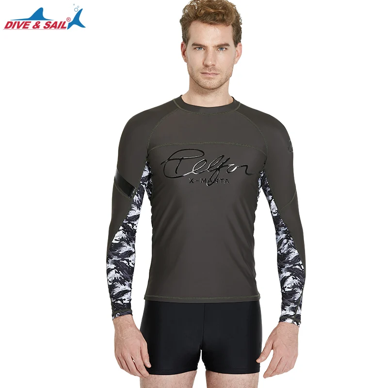Mens Rash Guard Top Long Sleeve Swim Suit Top Shirt Surfing Basic Layer