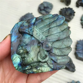 

Flashing Natural Labradorite Crystal Chief Statue Hand Made Carved Crystal Fashion Carved Figurine Home Decoration Gifts