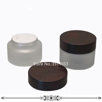 

10pcs 30g 50g Empty Cosmetic Cream Jar with Woody Cap Glass Cream Refillable Container wooden Lid Top Grade DIY Glass Mask Case