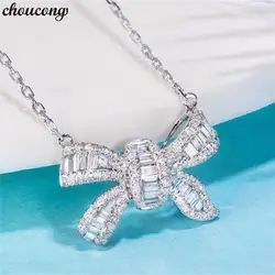 Choucong Мода бантом кулон AAAAA кубического циркония 925 пробы серебро Свадебный кулон с Цепочки и ожерелья для женщин ювелирные изделия
