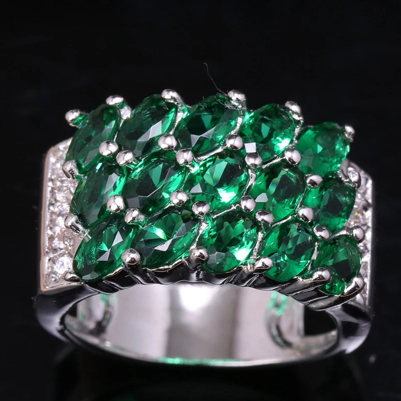 Впечатляющие зеленый цирконий вокруг белых камней 925 серебро Jewelrys Solitaire Кольца США# Размеры 6 7 8 9 S1548