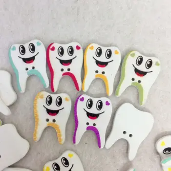 

50pcs Hot Teeth Pattern Wooden Buttons Mixed Sewing Scrapbooking Sewing Accessories DIY Wooden Button Wooden Tooth Button
