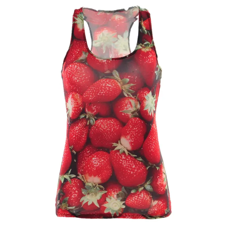 

Summer Women T-shirt Red Stawberry Print Sleeve Punk Brand Vest Free Shipping