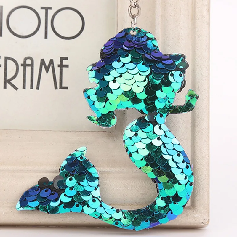 

Beautiful Mermaid Keychain Cute Bright Star Glitter Pompom Sequins Key Chain Gifts for Women Car Bag Accessories Key Ring