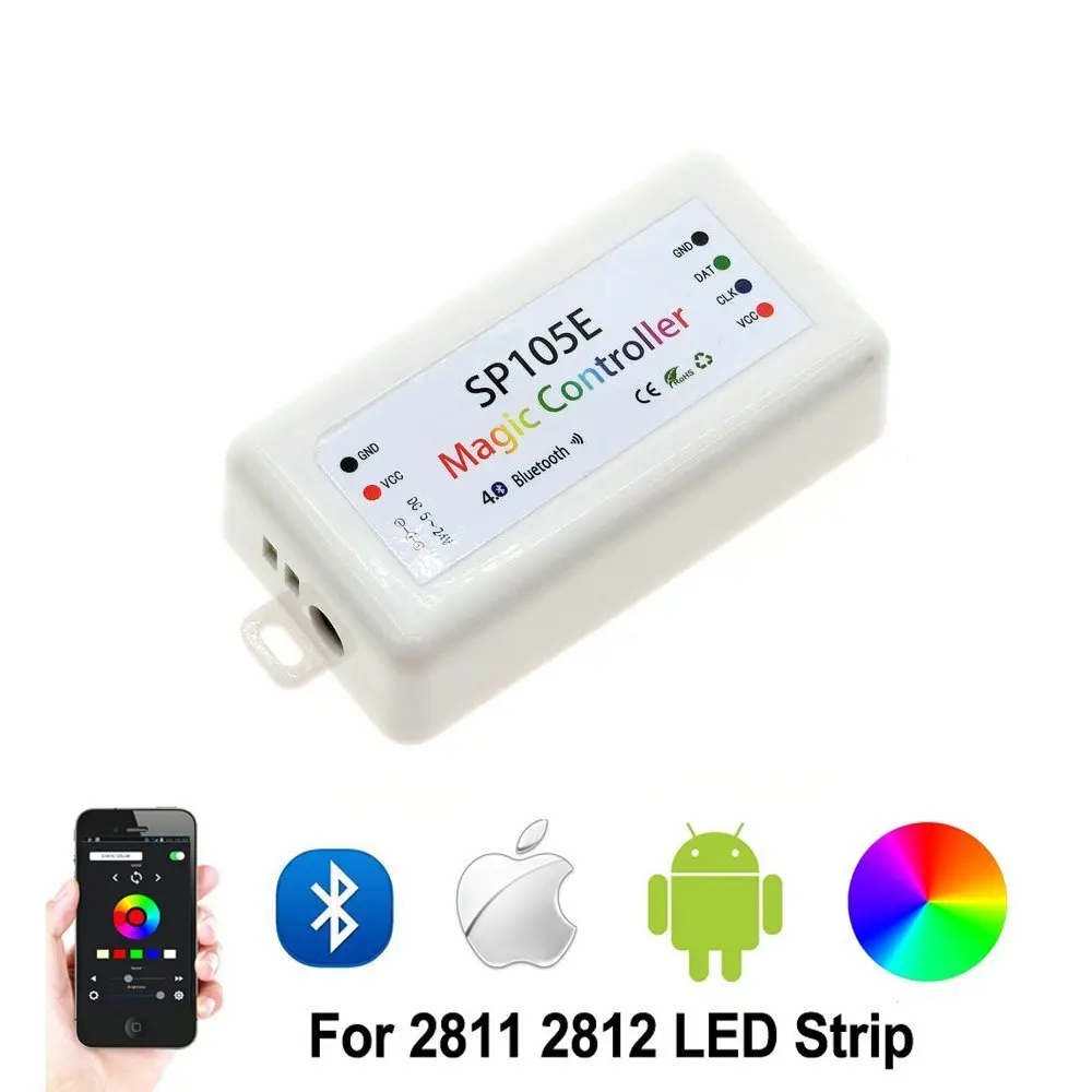

SP105E RGB controller Bluetooth WS2811 WS2812B ws2812 led dimmer SK6812 RGB RGBW APA102 WS2801 pixels Led Strip IOS Android APP