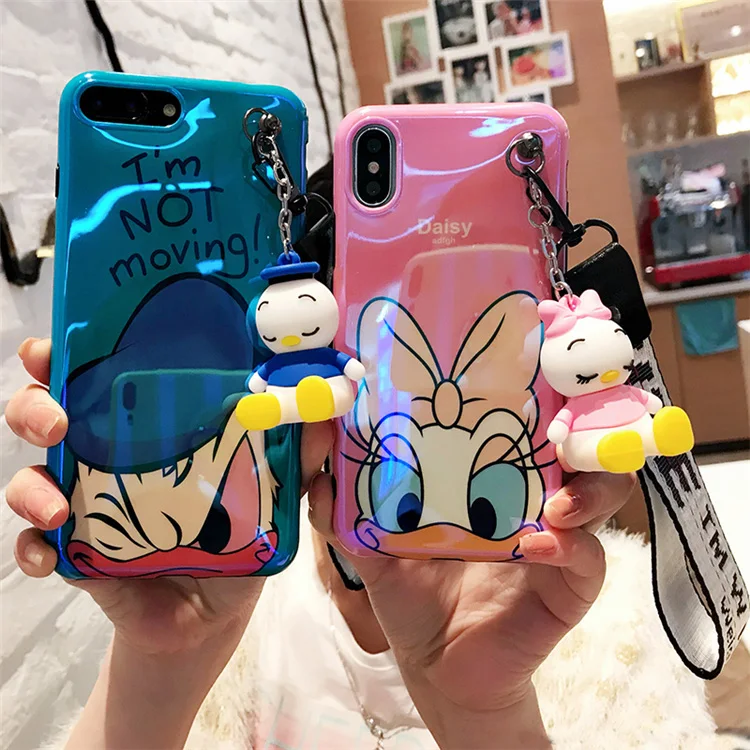 

For iPhone 8 8plus Daisy Donald Duck case, Cute Soft case For iPhone XS max XR X 7 7plus 6 6S 6P phone cover+toy stander+Strap