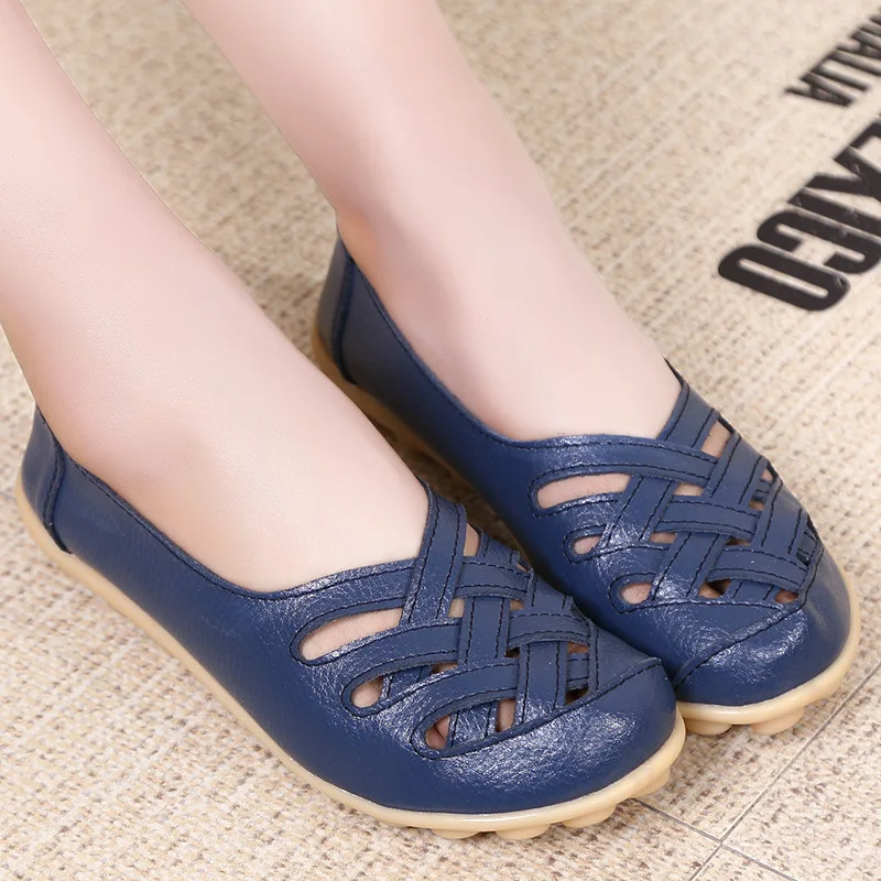 

YG Women Fashion Comfortable Flat Shoes Manufacturer Cutout Tendon at the Flat Mother Shoes Flat Leather Sandals Peas Shoes Work