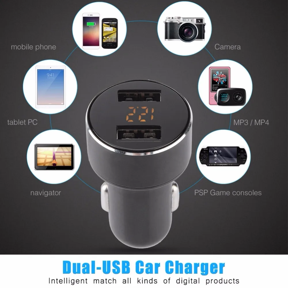 

HY-36C 3.1A Dual-USB Car Charger Detection with LED Screen Fast Charging for Phone Compatible with 12-24V car power charger