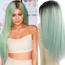 Long Ombre Wig Synthetic Cheap Wigs For Black Women 26 240g Long Straight Black Ombre Green