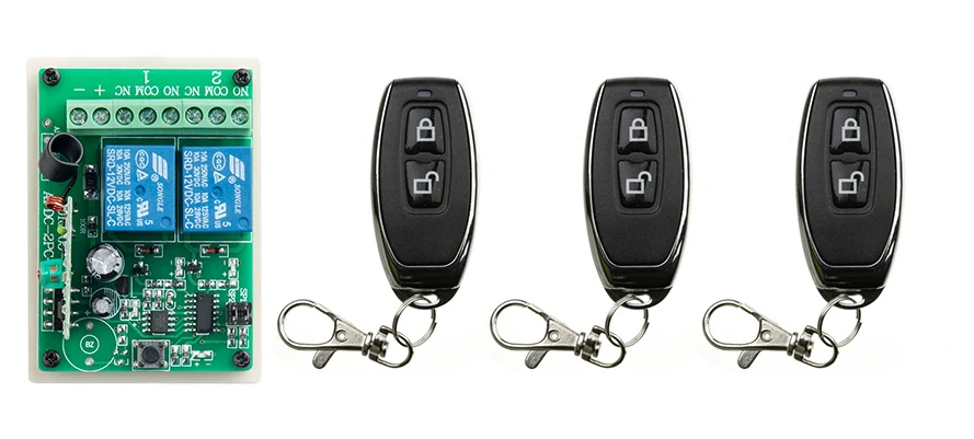

New DC12V 10A 2CH 2Channe RF Wireless Remote Control Switch teleswitch With 3*metal Transmitter For Learning code
