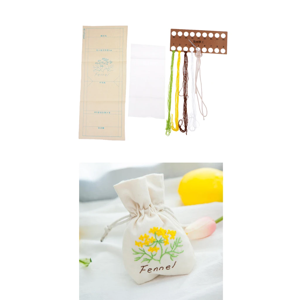 DIY Embroidery Cross Stitch Kit Pouch Canvas Drawstring Bag Handmade Needlework